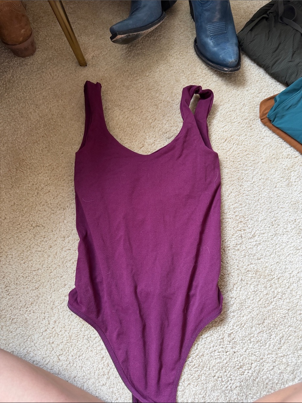 Free People Deep Plum Scoop Neck Bodysuit